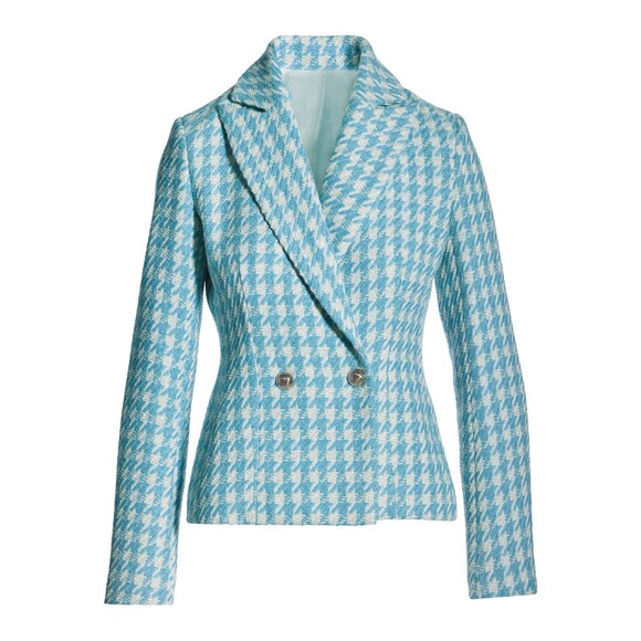 Boston Proper Houndstooth Tweed Blazer Women 18 Blue White Wool Jacket Old Money - Picture 1 of 12